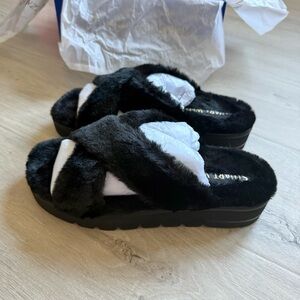 Stuart Weitzman Roza Lift Slide Chill Black Faux Fur Slide Sandals 7.5 (box,NWT)